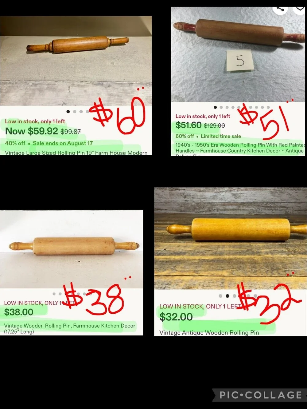 Vintage Wooden Rolling Pin - Long Handles - Decor or For Use!